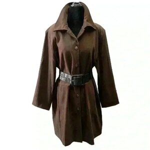 Vintage Shirt Dress Long Sleeves Dark Chocolate Brown  Micro Suede Size 16